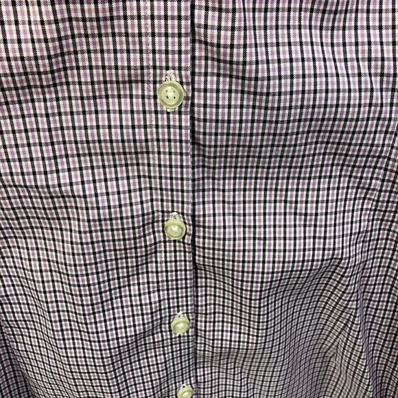 Lands End Womens 18p‎ Pinpoint Oxford 3/4 Sleeve Plaid Purple Classic Preppy - Picture 10 of 13